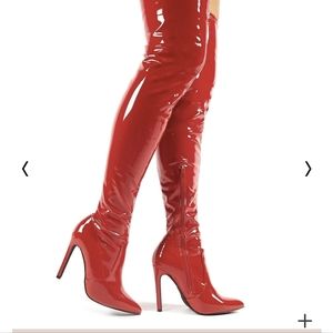 Public Desire - Red Patent Stiletto Heel Over the Knee PU Boots US7